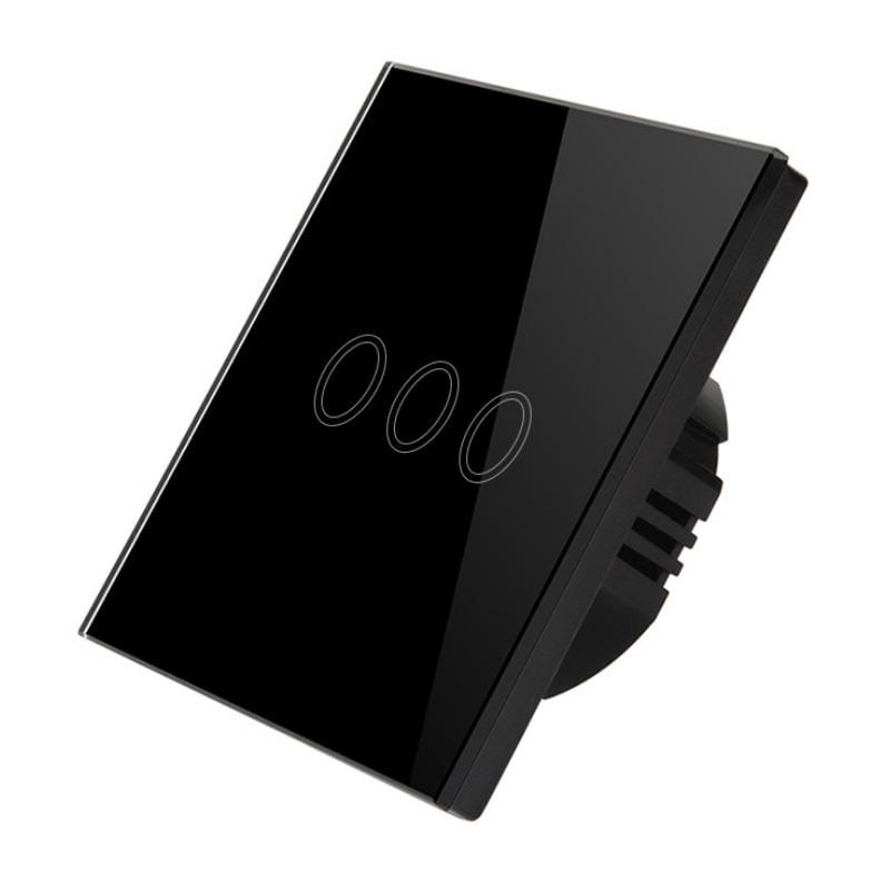 D6-03 86mm Wall Touch Switch, Tempered Glass Panel, 3 Gang 1 Way, EU / UK Standard (Black)