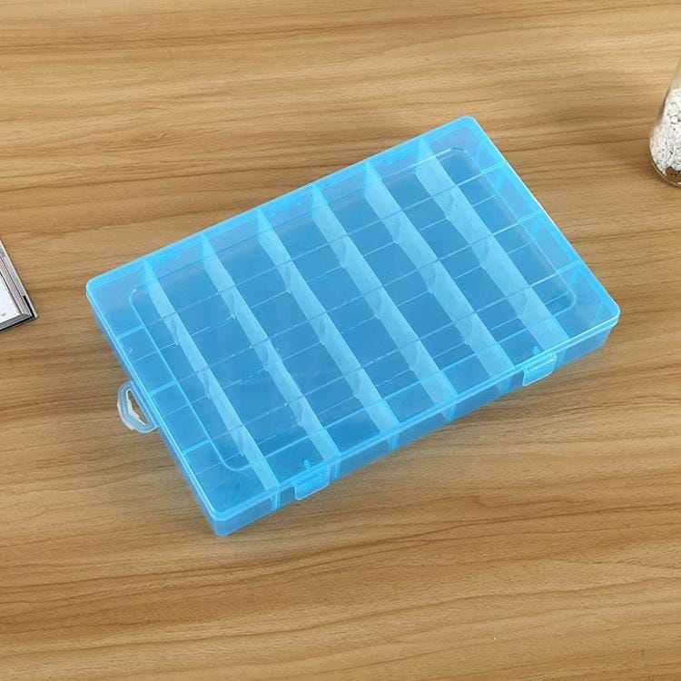 Plastic Organizer Container Storage Box 28 Slots Removable Grid Compartment for Jewelry Earring Fishing Hook Small Accessories (Blue)
