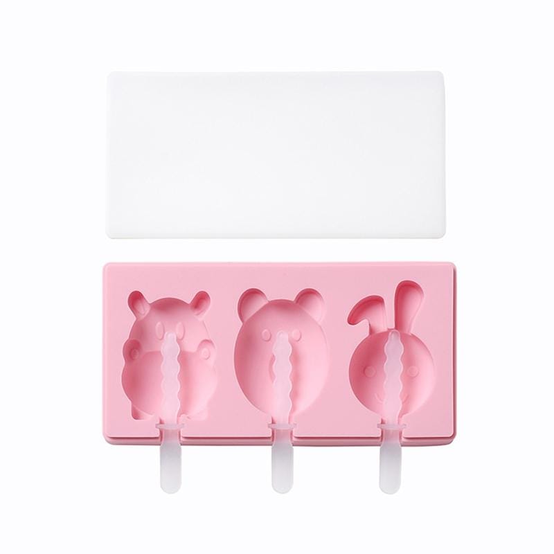 3 PCS Homemade Handmade DIY Cartoon Fruit with Lid Silicone Ice Cream Mold Making Ice Tray, Style:Hippo Bear (Blue)