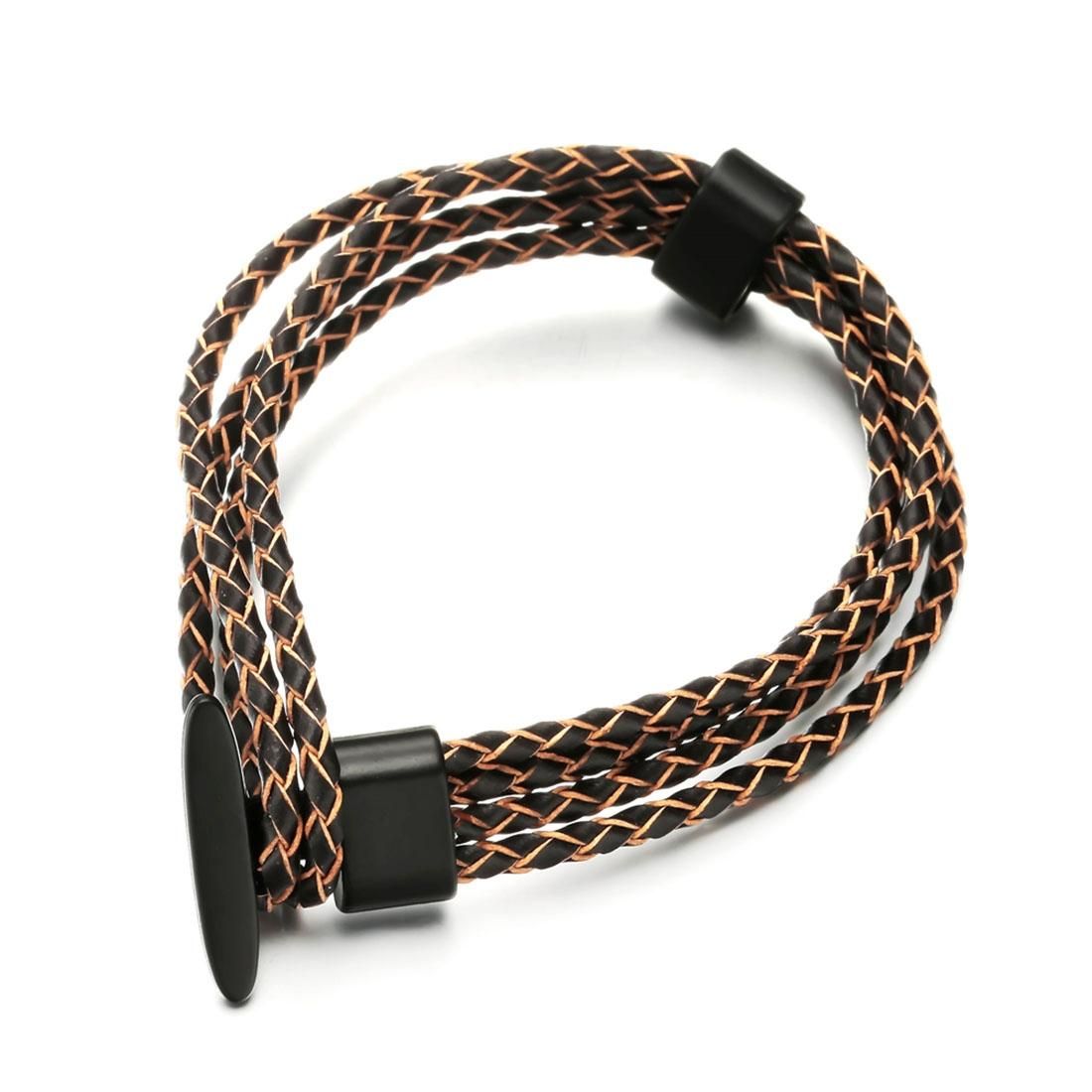 European and American Fashion Men Jewelry Punk Leather Hand Chain Classic Double Layers T-buckle Genuine Leather Bracelet (Brown)