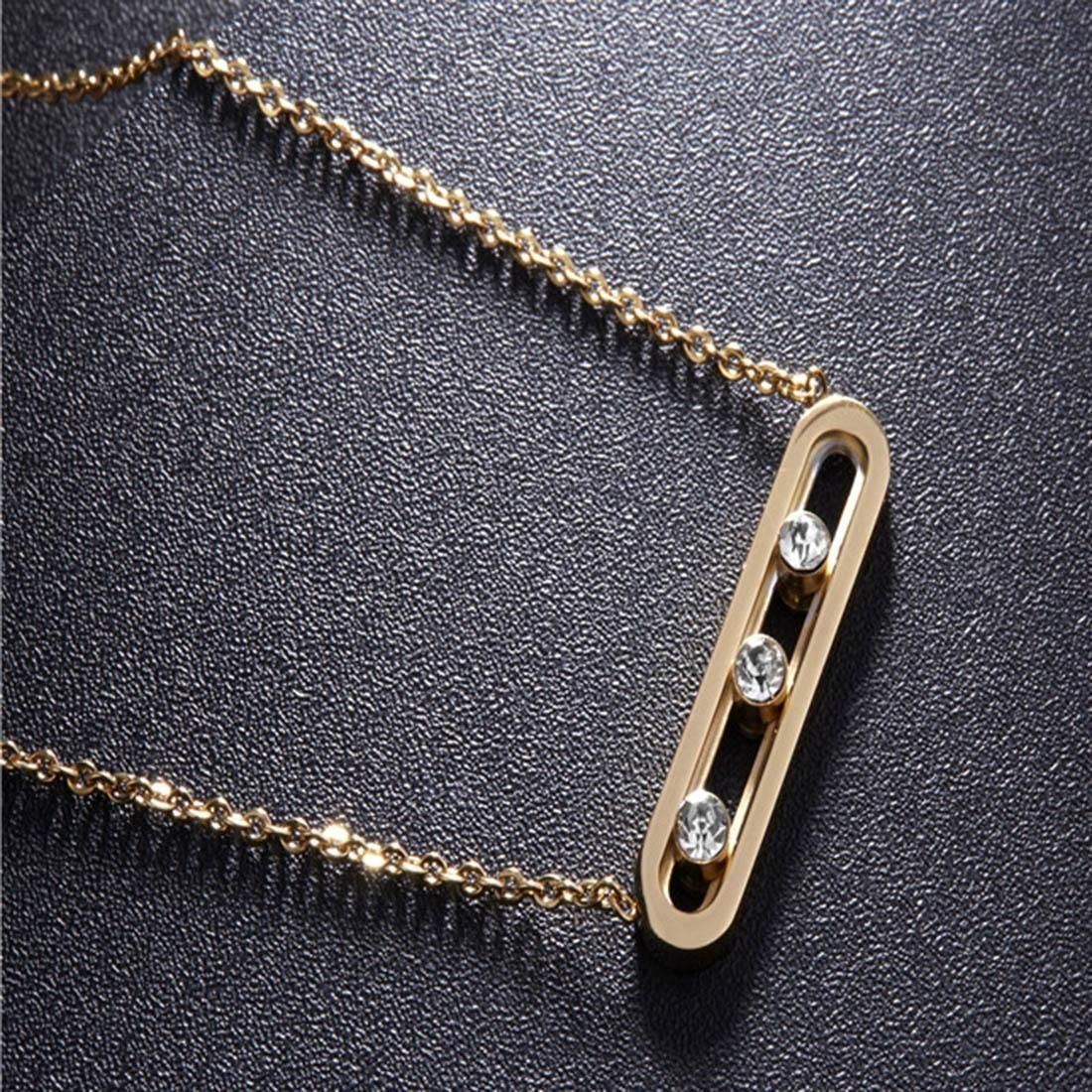 Women Fashion Jewelry Crystal Inlaid Stainless Steel Pendant Chain Necklace, Chain Length: 45cm (Rose Gold)