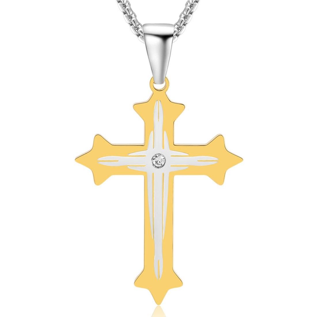 Fashion Men Jewelry Personality the Cross Style Double Layers Pendant Exquisite Titanium Steel Necklace