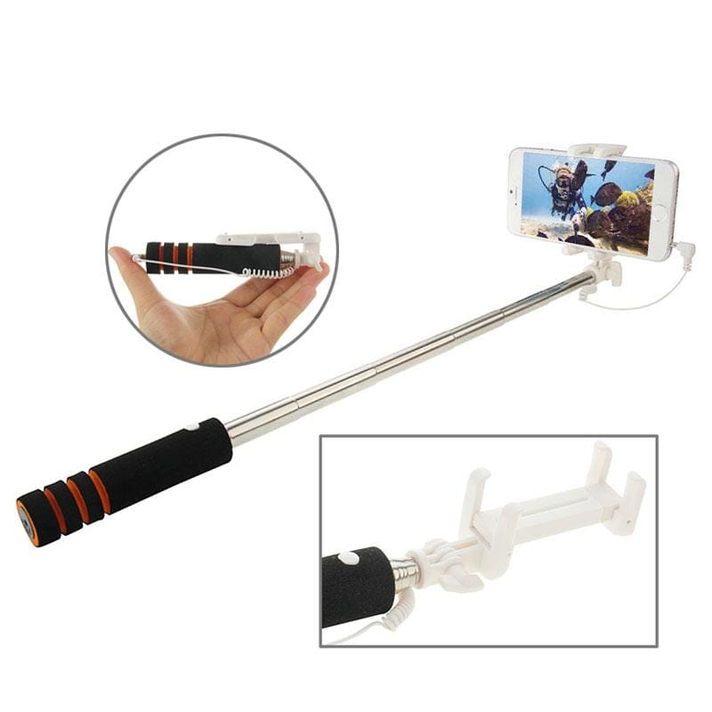Goshot Q4 Mini Wire Controlled Selfie Stick Monopod Folding Extendable Handheld Holder for iOS & Android Phone, Max Length: 60cm (Orange)