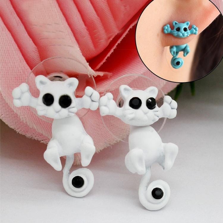 1 Pair Fashion Classic Kitten Animal Jewelry Cute Cat Stud Earrings for Girls (White)