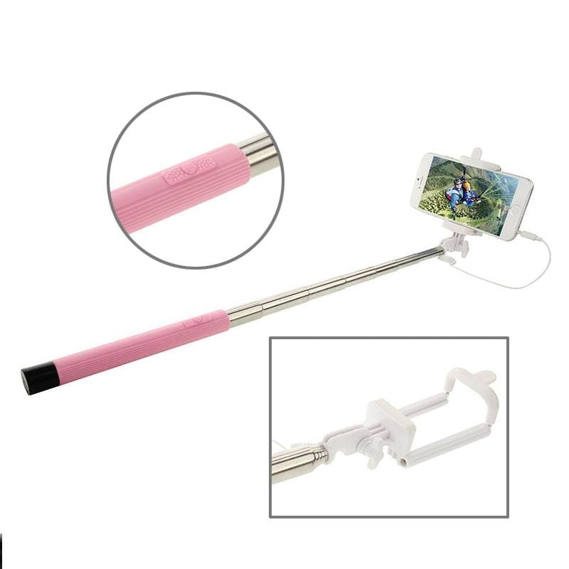 ITC-ZP02B Multifunction Wire Controlled Selfie Stick Monopod Extendable Handheld Holder for IOS & Android Phone, Max Length: 104cm (Pink)