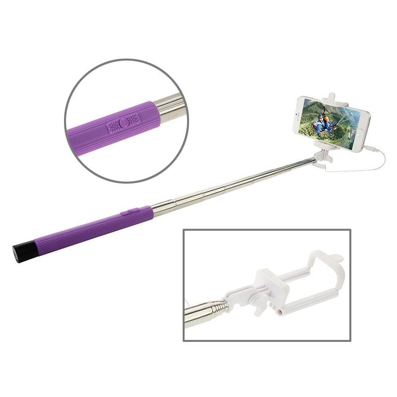 ITC-ZP02B Multifunction Wire Controlled Selfie Stick Monopod Extendable Handheld Holder for IOS & Android Phone, Max Length: 104cm (Purple)