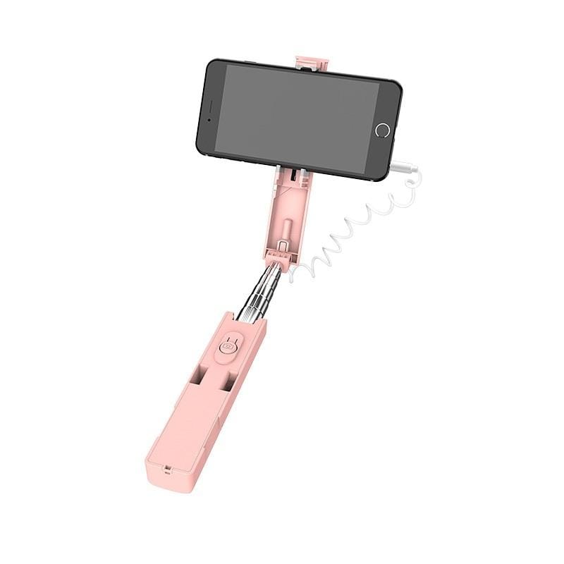 Borofone BY3 3.5mm Wired Control Monopod Folding Extendable Handheld Pocket Holder Selfie Stick (Pink)