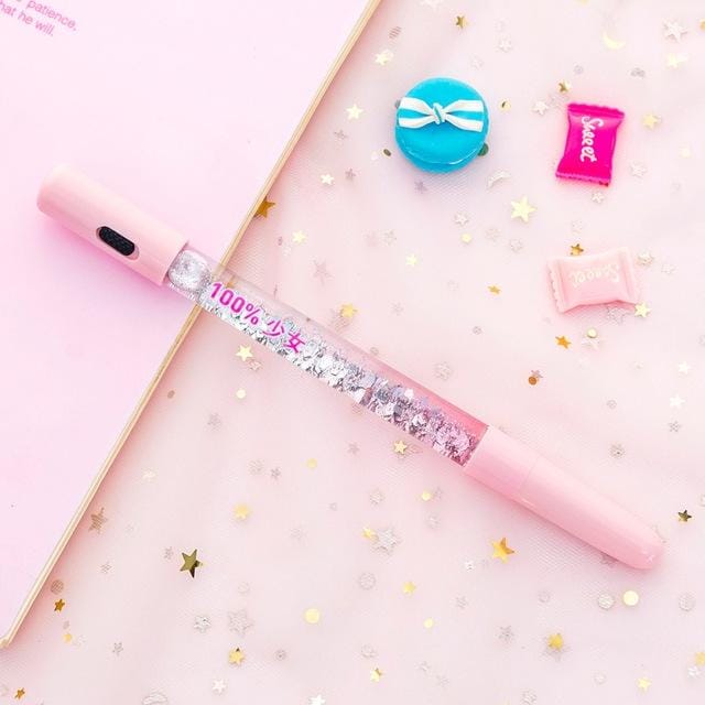 Colorful Quicksand Gel Pen Creative LED Signature Pens (LED Pink)