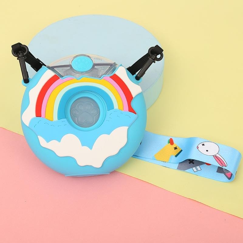 Creative Donut Water Cup for Children Summer with Straw Silicone Cartoon Anti-leakage and Anti-scalding Kettle (Blue)