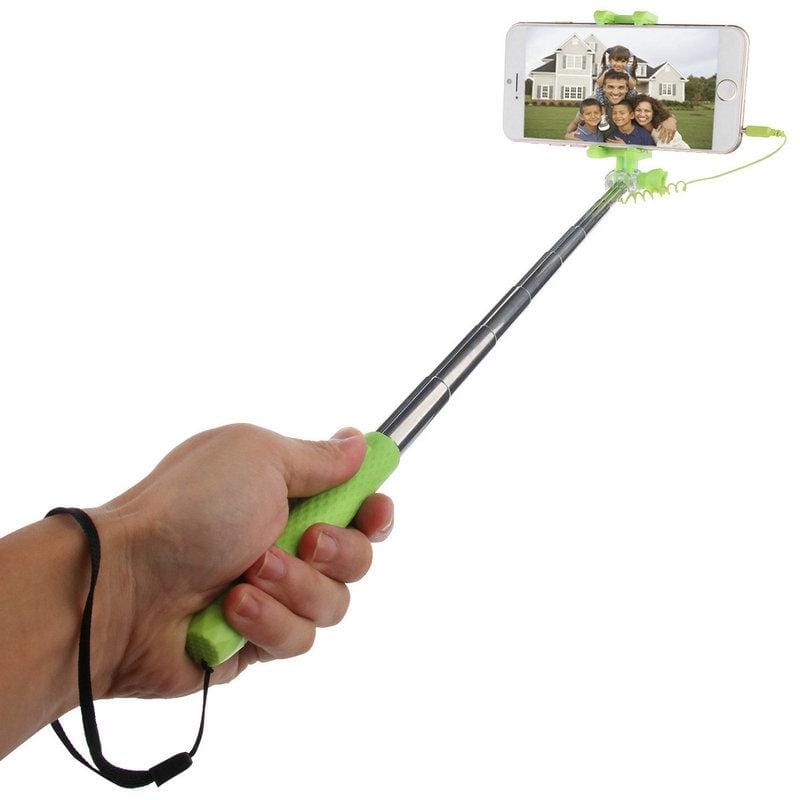 HAWEEL Mini Multifunction Wire Controlled Extendable Selfie Stick Monopod, For iPhone, Galaxy, Huawei, Xiaomi, HTC, Sony, Google and other Smartphones of Android or iOS (Green)