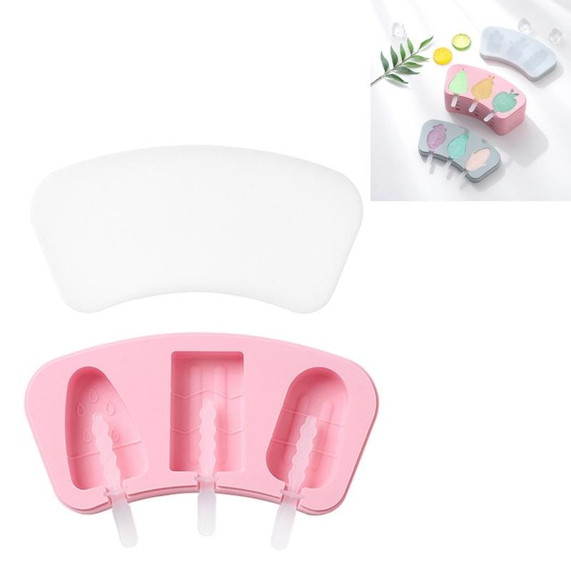 2 PCS Cartoon Homemade Popsicle Ice Cream Mold with Lid Silicone Baking Tool, Style:Simple (Pink)