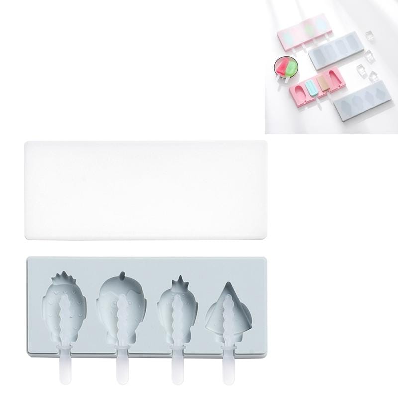 2 PCS Handmade Cartoon Homemade Ice Cream Silicone Stick Ice Mold with Lid DIY Ice Box, Style:Cute Fruit (Blue)