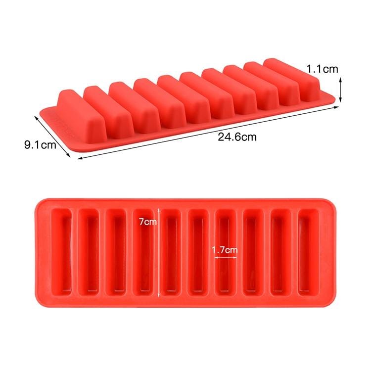 10 Even Strips of Silicone Mold Sausage Hot Dog Ham Cake Baking Finger Biscuit Mold (Red)