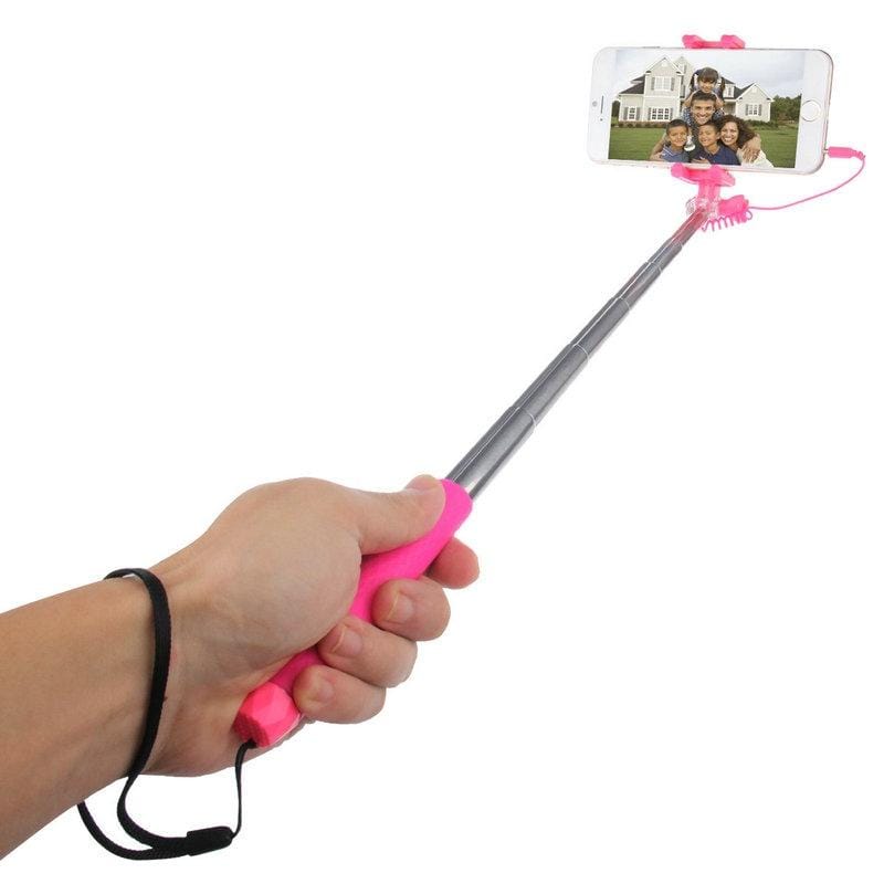 HAWEEL Mini Multifunction Wire Controlled Extendable Selfie Stick Monopod, For iPhone, Galaxy, Huawei, Xiaomi, HTC, Sony, Google and other Smartphones of Android or iOS (Magenta)