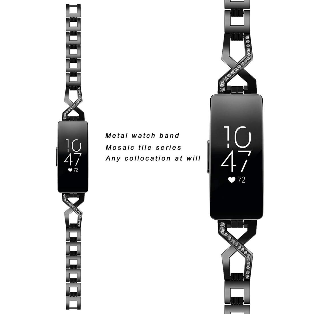 For Fitbit Inspire / Inspire HR Metal Cross Chain A Type Replacement Wrist Strap Watchband (Black)