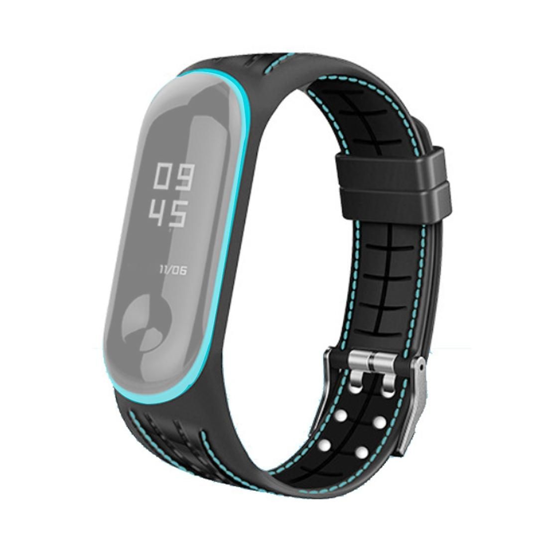 For Xiaomi Mi Band 4 / 3 Silicone Two-color Thread Replacement Strap Watchband, Style:Single Bead Texture (Blue)