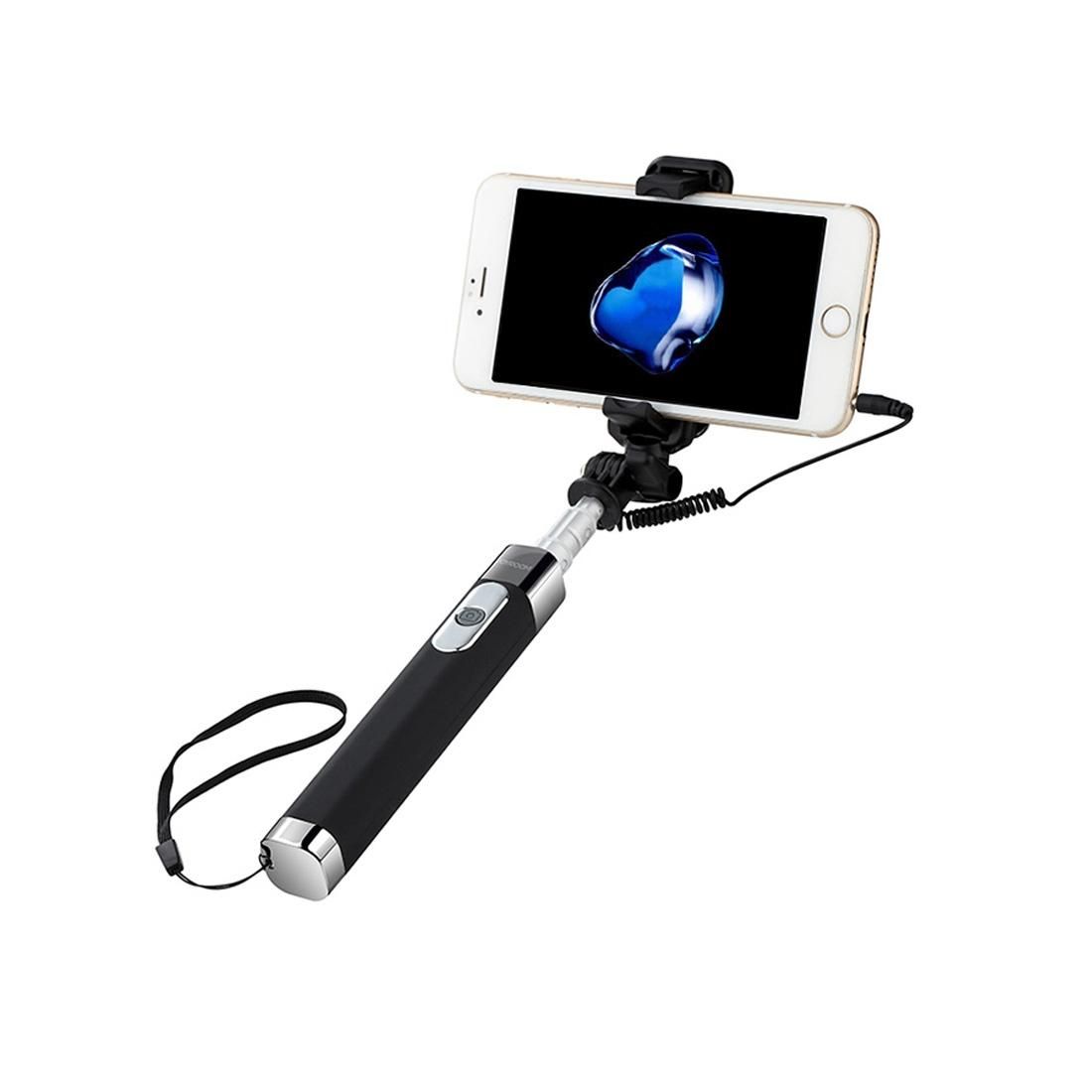 JOYROOM ZB09 Aluminium Alloy Wired Controlled Selfie Stick Monopod Extendable Handheld Holder with Mirror, Length: 76cm, for iPhone, Samsung, HTC, LG, Sony, Huawei, Lenovo, Xiaomi and other Smartphones (Black)