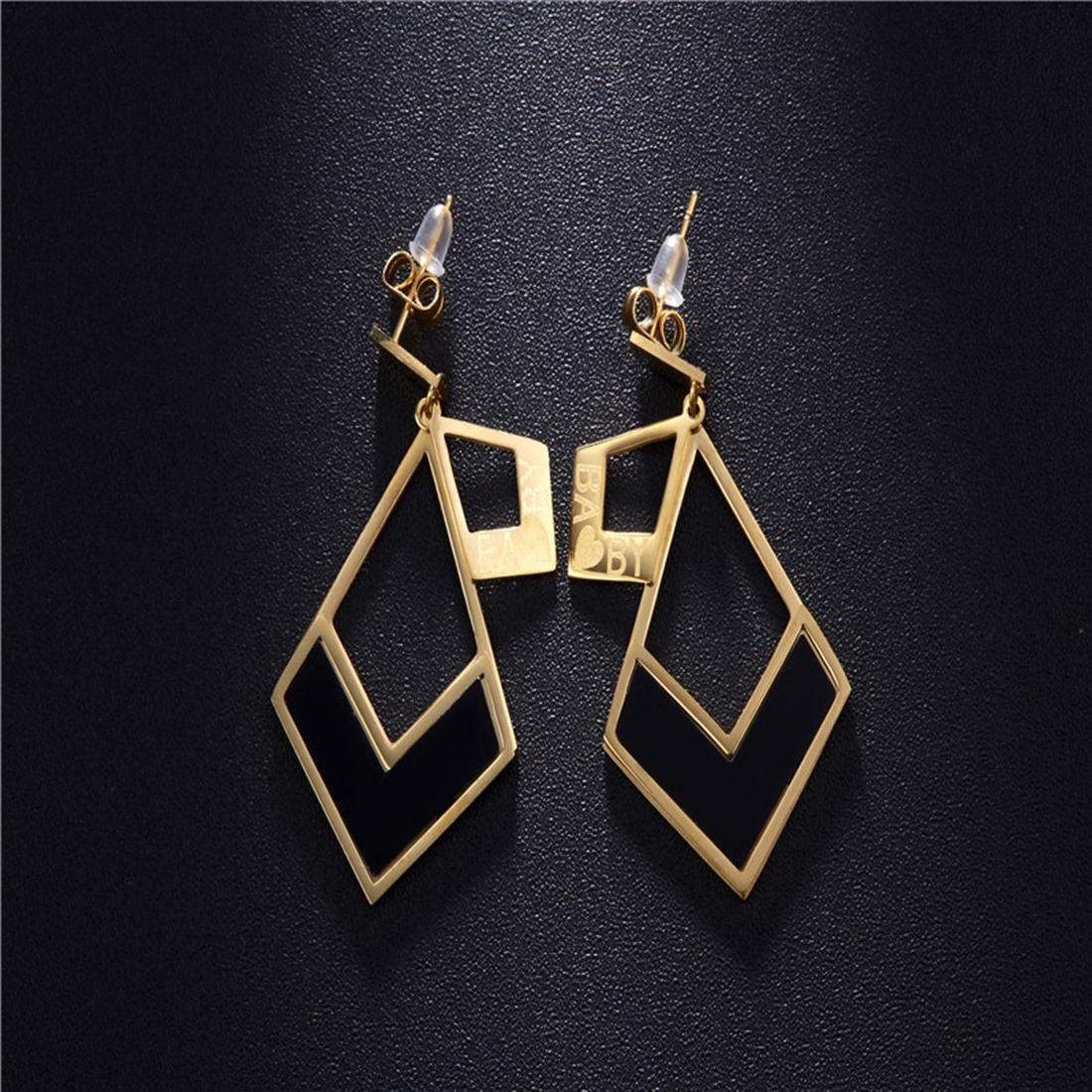 2 PCS Women Jewelry Fashion Geometrical BABY Letters Pattern Pendant Dangle Earrings (Gold)