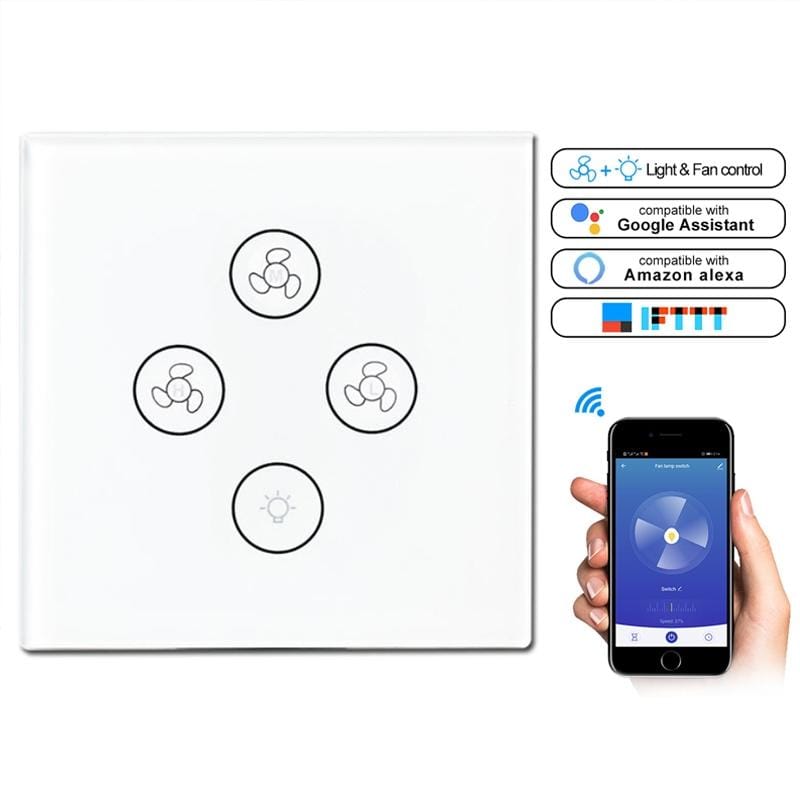 Multi-function Wifi Fan Light Smart Touch Panel Switch, EU Plug (White)