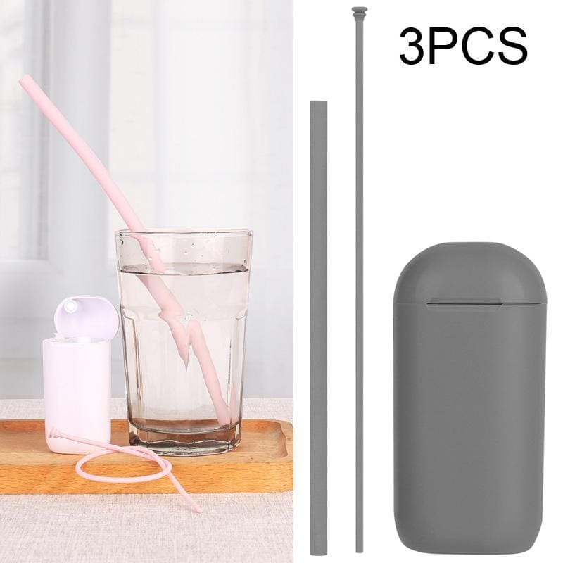 3 PCS Portable Foldable Collapsible Reusable Silicone Drinking Straw Outdoor Household Drinking Tool, Straw Size: 230x8mm, Sytle:Straight Straw (Grey)