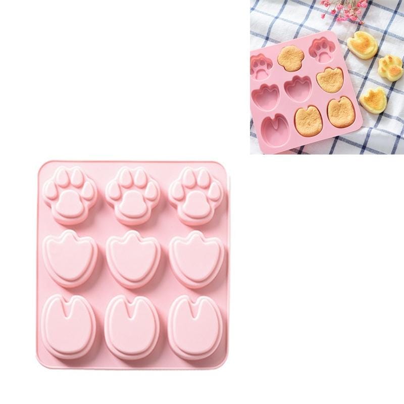 6 PCS 9 Feet Shape Silicone Cake Chocolate Mold Baking Mold Handmade Soap Mold Ice Tray (Pink)