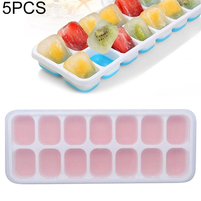 5 PCS 14 Grid Silicone Ice Grid Household Square Ice Grid Silicone Mold With Lid (Pink)