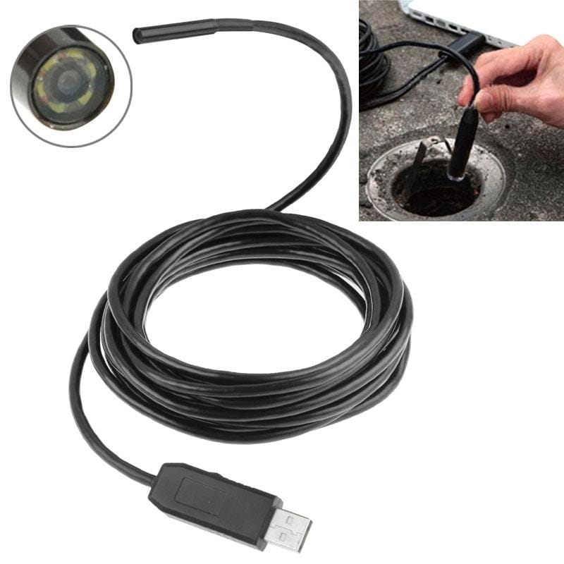 Waterproof USB Endoscope Snake Tube Inspection Camera with 6 LED for Parts of OTG Function Android Mobile Phone, Length: 5m, Lens Diameter: 7mm (Black)