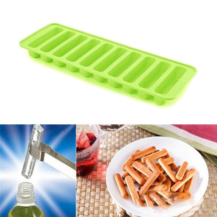 10 Even Strips of Silicone Mold Sausage Hot Dog Ham Cake Baking Finger Biscuit Mold (Green)