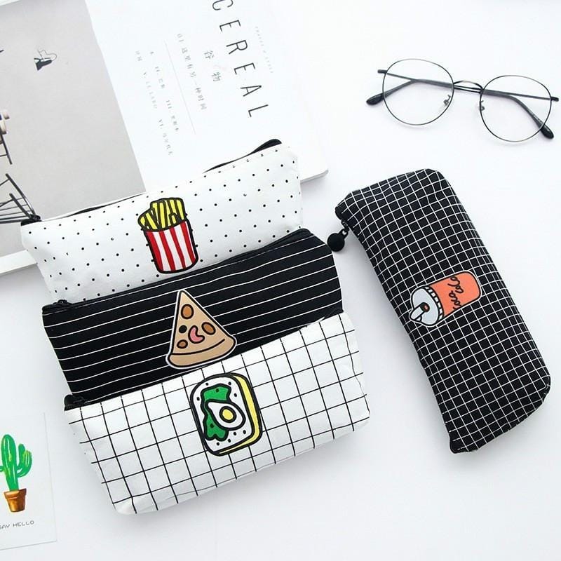 Fast Food Pencil Case Cute Pencilcase Student Canvas Chips Coke Pen Bag Box Offic School Supplies Stationery Gift (French fries)