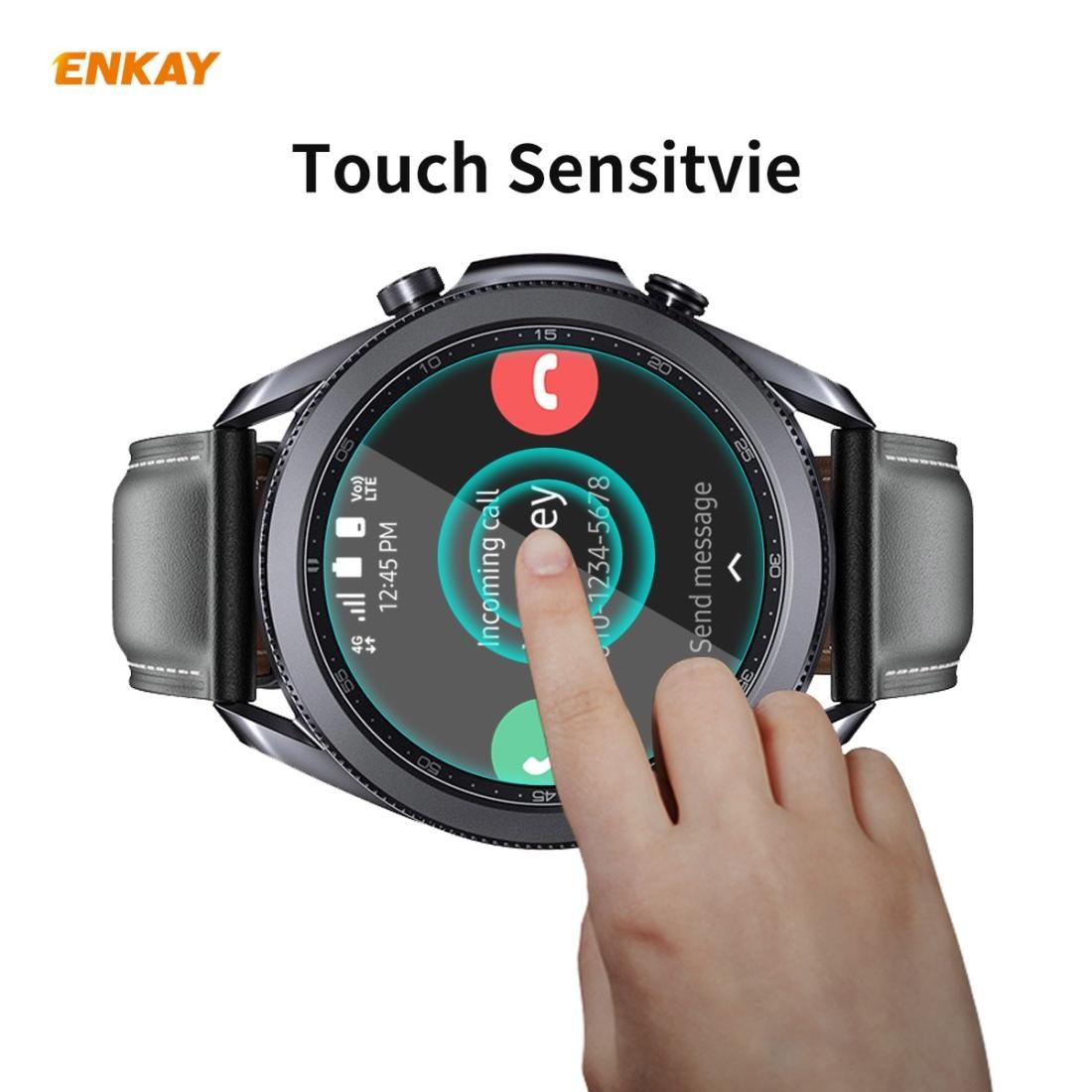 For Samsung Galaxy Watch 3 45mm 2 PCS ENKAY Hat-Prince 0.2mm 9H 2.15D Curved Edge Tempered Glass Screen Protector Watch Film