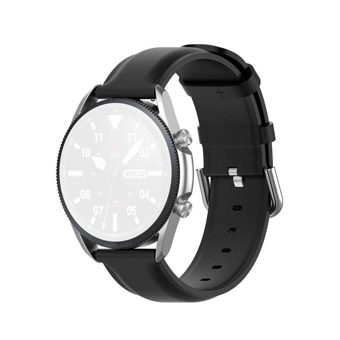 For Galaxy Watch 3 45mm Round Tail Leather Strap, Size: Free Size 22mm (Black)