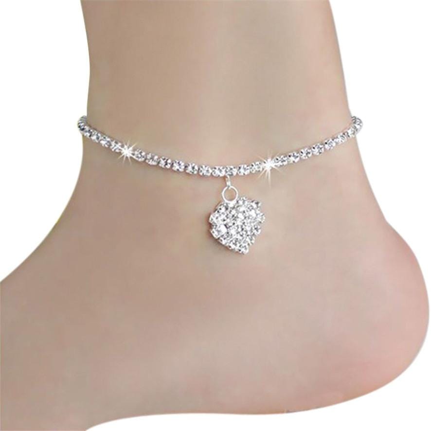 Heart Shape Rhinestone Anklet Bracelet Beach Foot Jewelry Anklet Chain