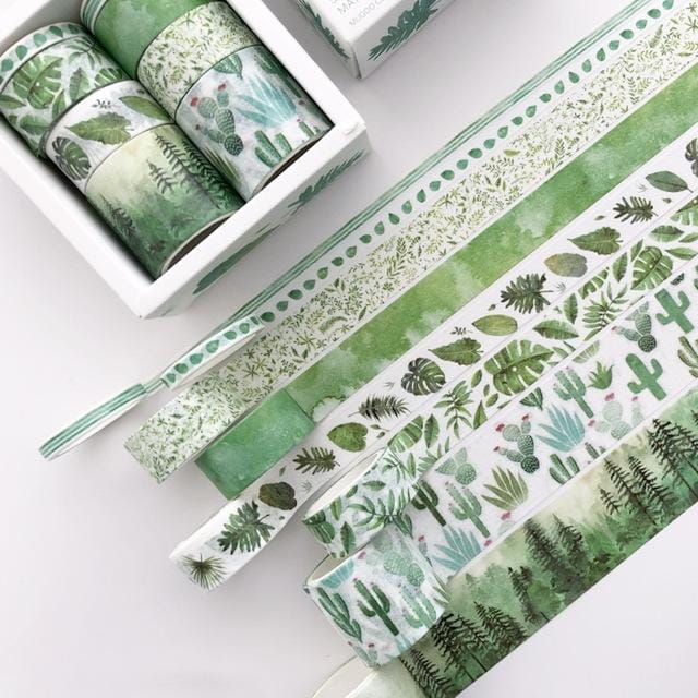 8 Roll / Box Paper Tape Basic Handbook Material Set Small Fresh Girl DIY Decorative Tape Antique Hand Account Sticker ( Green)