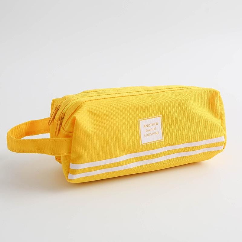 2 PCS Hand-Held Large Capacity Pen Bag Pure Color Double Zipper Pen Bag (Coffee)