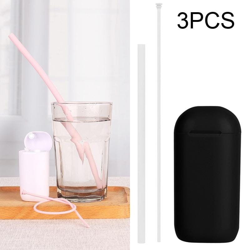 3 PCS Portable Foldable Collapsible Reusable Silicone Drinking Straw Outdoor Household Drinking Tool, Straw Size: 230x8mm, Sytle:Straight Straw (Black)