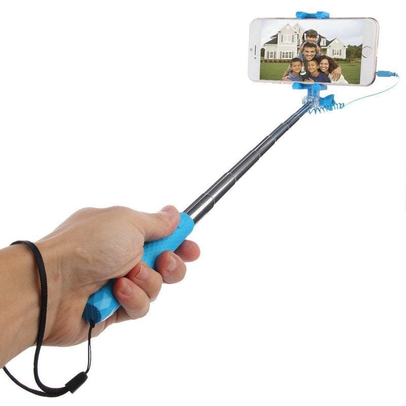 HAWEEL Mini Multifunction Wire Controlled Extendable Selfie Stick Monopod, For iPhone, Galaxy, Huawei, Xiaomi, HTC, Sony, Google and other Smartphones of Android or iOS (Blue)