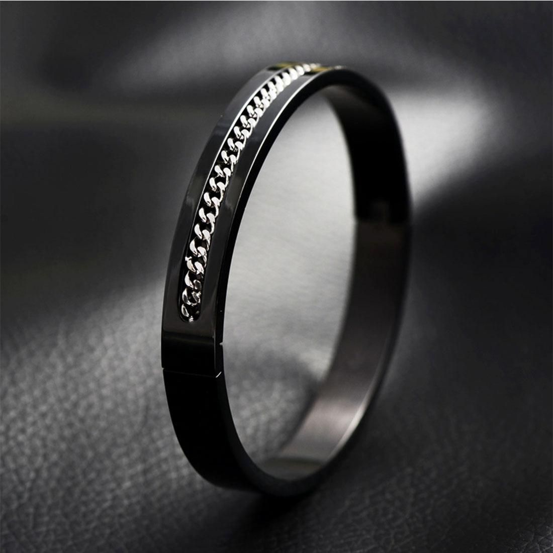 Original Fashion Personality Men Jewelry Interlayer Chain Couple Bracelet Classic Titanium Steel Black Bracelet, Size: 55*58mm (Black)