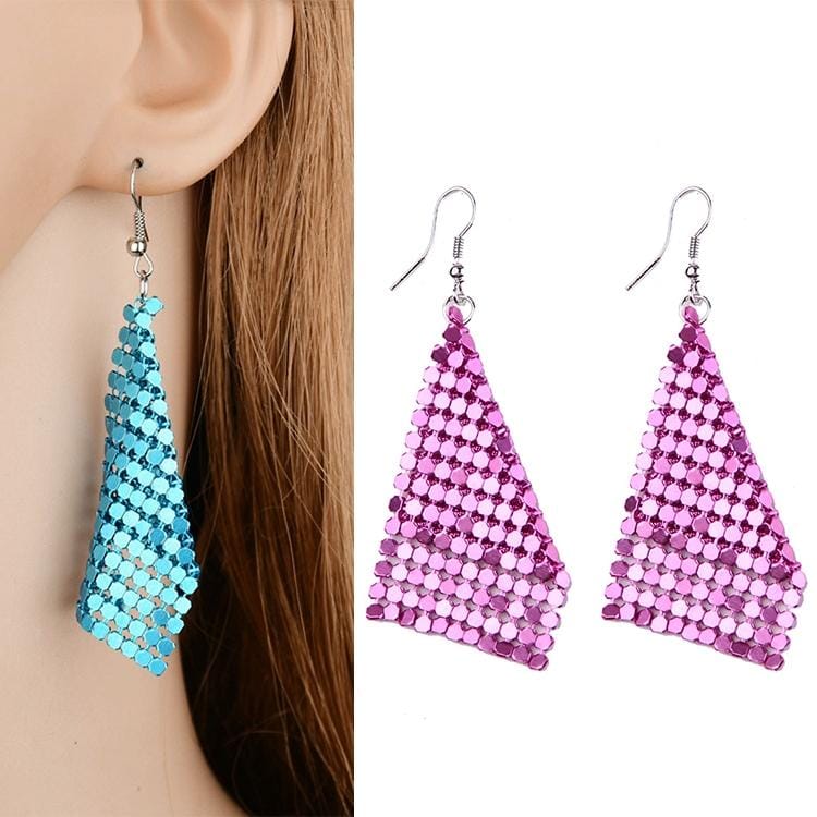 Personality Small Square Sequins Exaggerated Wild Metal Earrings For Women (Rose Red)