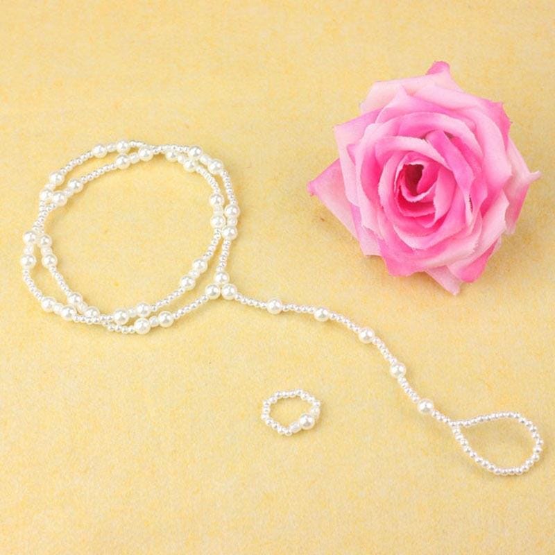 2PCS Women Double-deck Pearl Ankle Bracelet