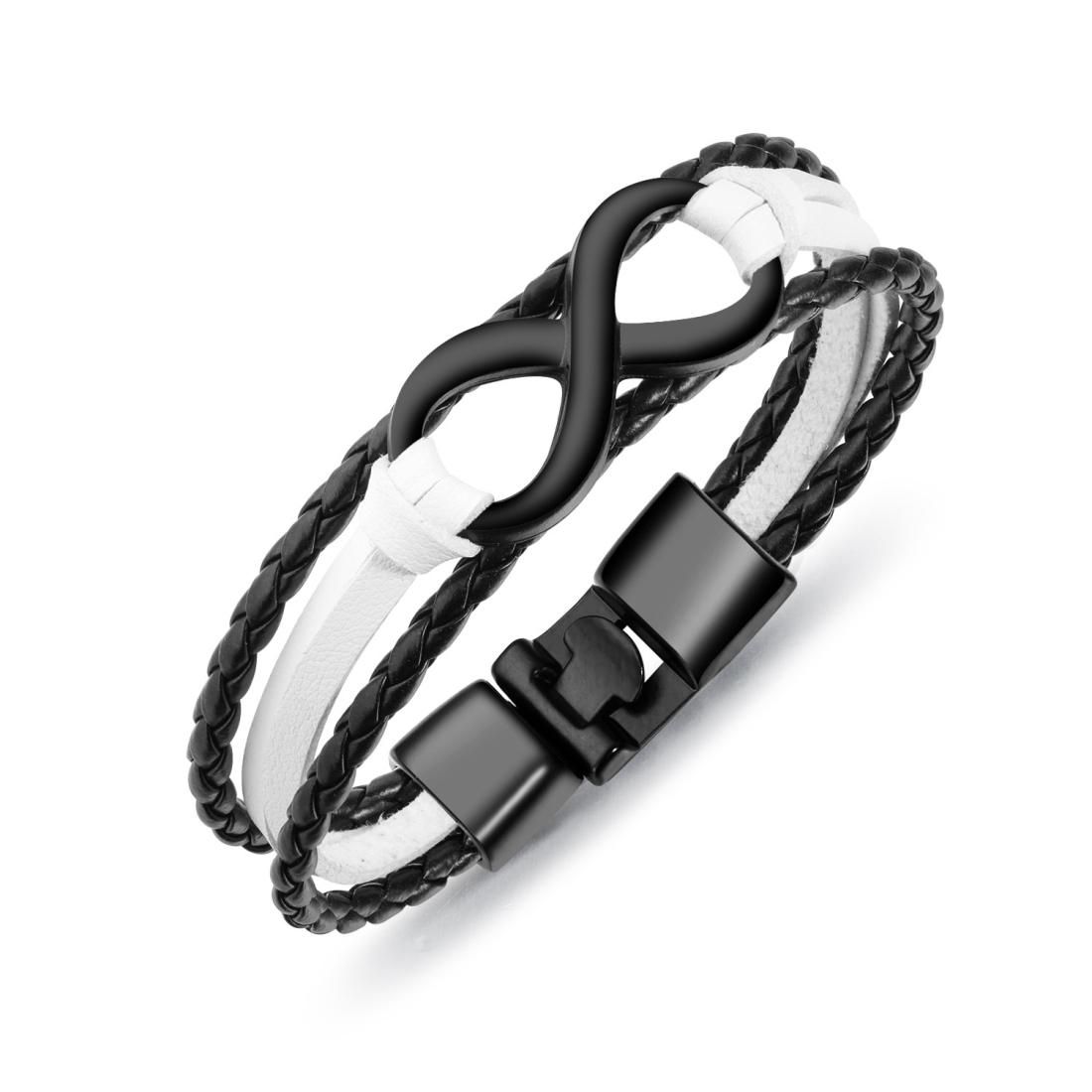 OPK Multilayer Weave Eternal 8-type Leather Bracelet for Men (Black White)