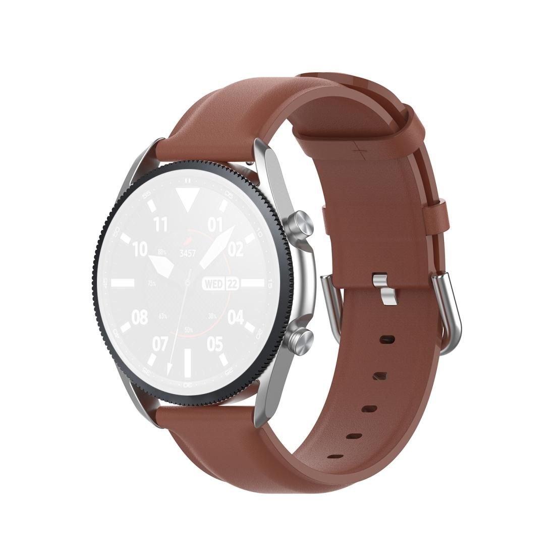 For Galaxy Watch 3 45mm Round Tail Leather Strap, Size: Free Size 22mm (Brown)