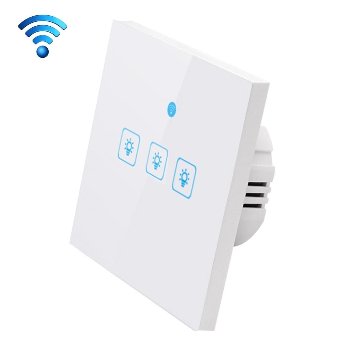 WS-EU-03 EWeLink APP & Touch Control 2A 3 Gangs Tempered Glass Panel Smart Wall Switch, AC 90V-250V, EU Plug