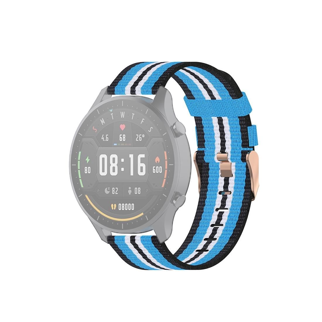 For Xiaomi Watch Color 22mm Nylon Denim Wrist Strap Watchband (Black and Sky Blue)