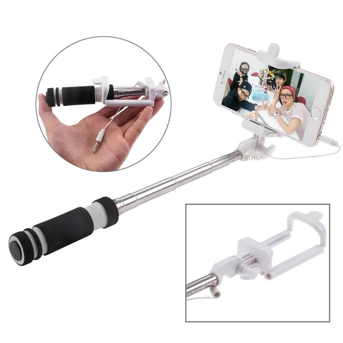 Mini Wire Controlled Selfie Stick Monopod Folding Extendable Pocket Handheld Holder for iOS & Android Phone, Folded Length: 13.5cm, Max Extension Length: 48.0cm (Black)