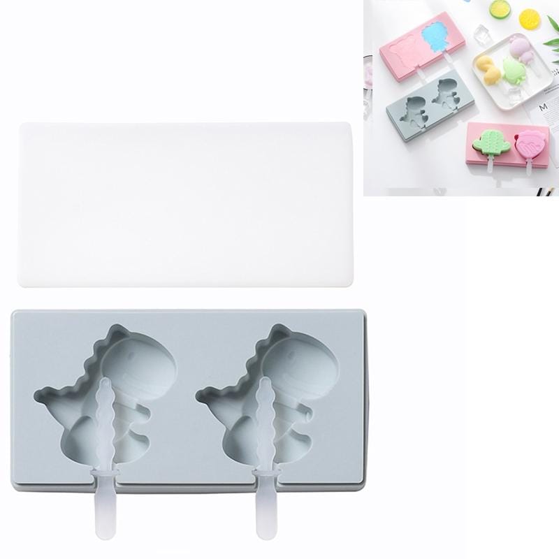3 PCS Homemade Handmade DIY Cartoon Fruit with Lid Silicone Ice Cream Mold Making Ice Tray, Style:Ancient Cute Beast (Blue)