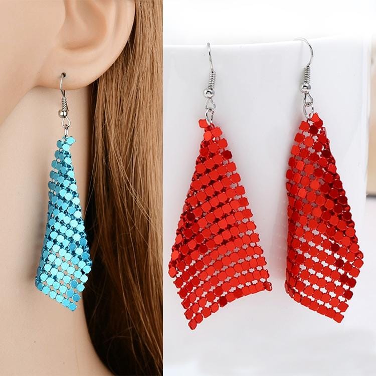 Personality Small Square Sequins Exaggerated Wild Metal Earrings For Women (Red)