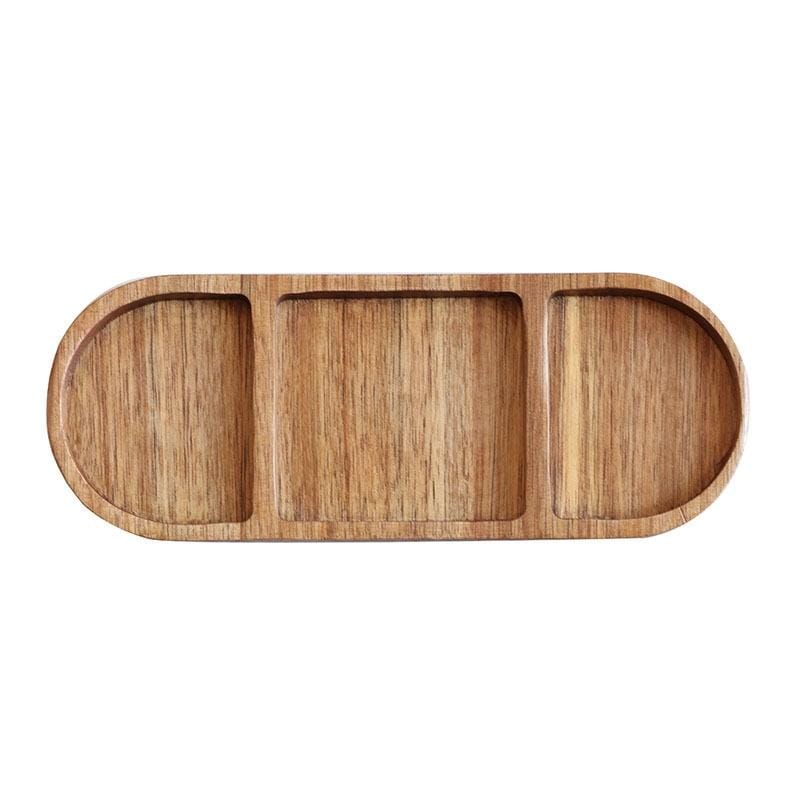Creative Wooden Elliptic Triple Lattice Kitchen Seasoning Small Dish Dip Saucer (Wood)