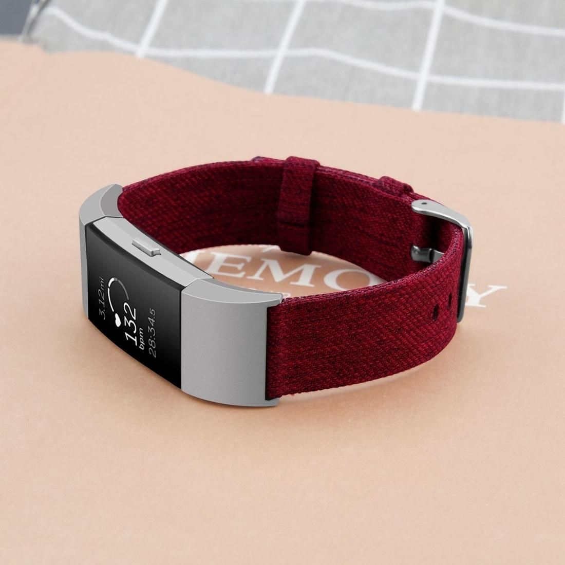 For FITBIT Charge 2 Smart Watch Canvas Wrist Strap Watchband, Size:L (Red)