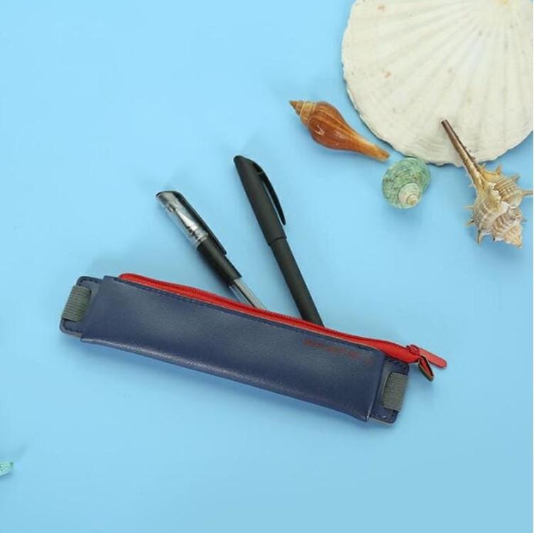 2 PCS Business PU Pencil Case Simple Office Elastic Buckle Student Book Mini Pencil Box (Navy)