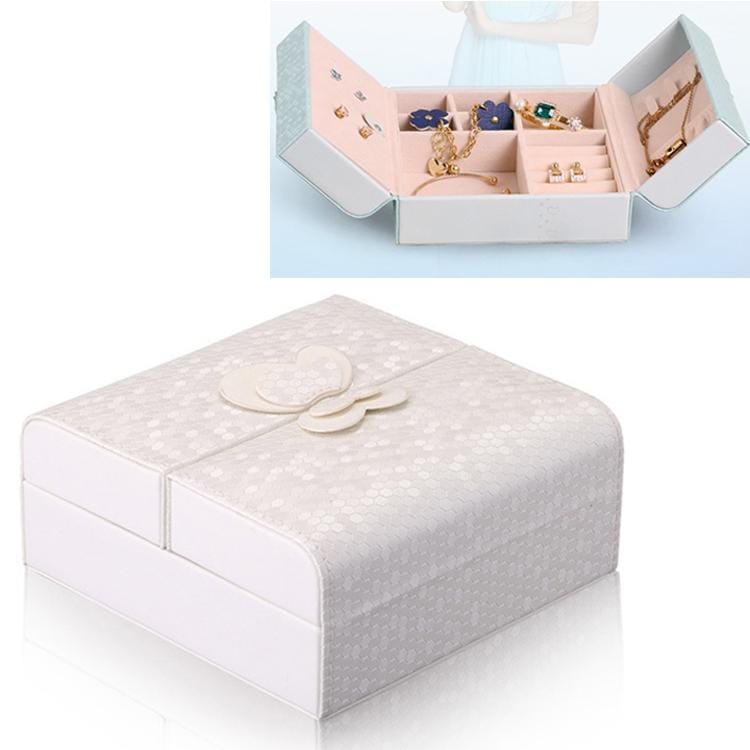 Jewelry Box Necklace Ring Storage Organizer Synthetic Leather Large Jewel Cabinet Gift Case (White)